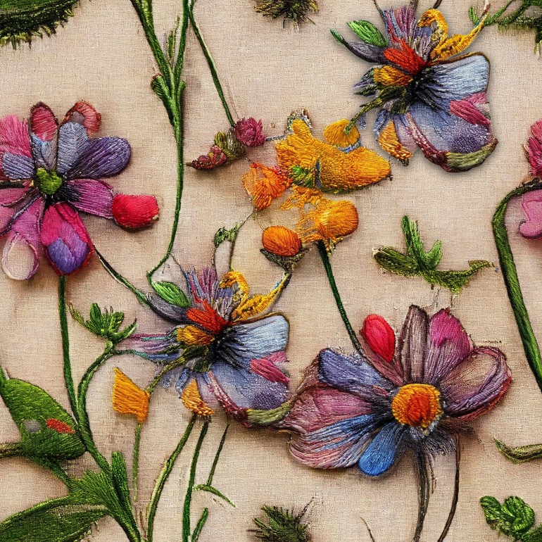 zapis-haftowane kwiaty- JERSEY - 210G/M2