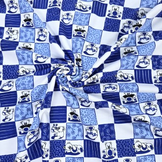 Misie Z Niebieskim Akcentem - Interlock - 100% bawełna 180g/m2 Misie Z Niebieskim Akcentem - Interlock - 100% bawełna 180g/m2