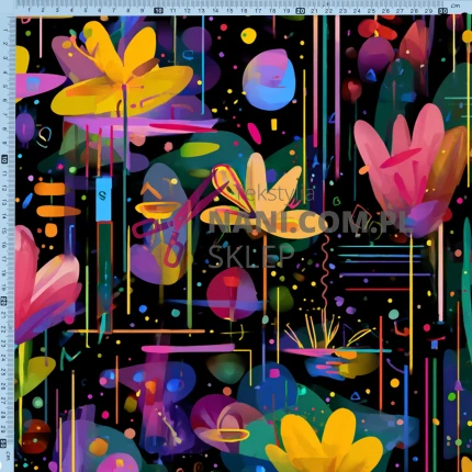 Kwiaty Kandinsky- Dresówka Pętelka 235g/m2